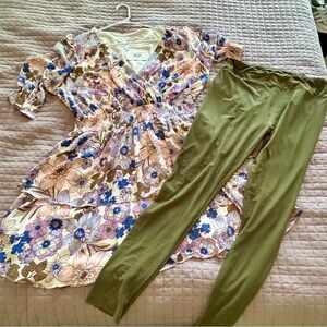 Floral V-Neck Dress and leggings